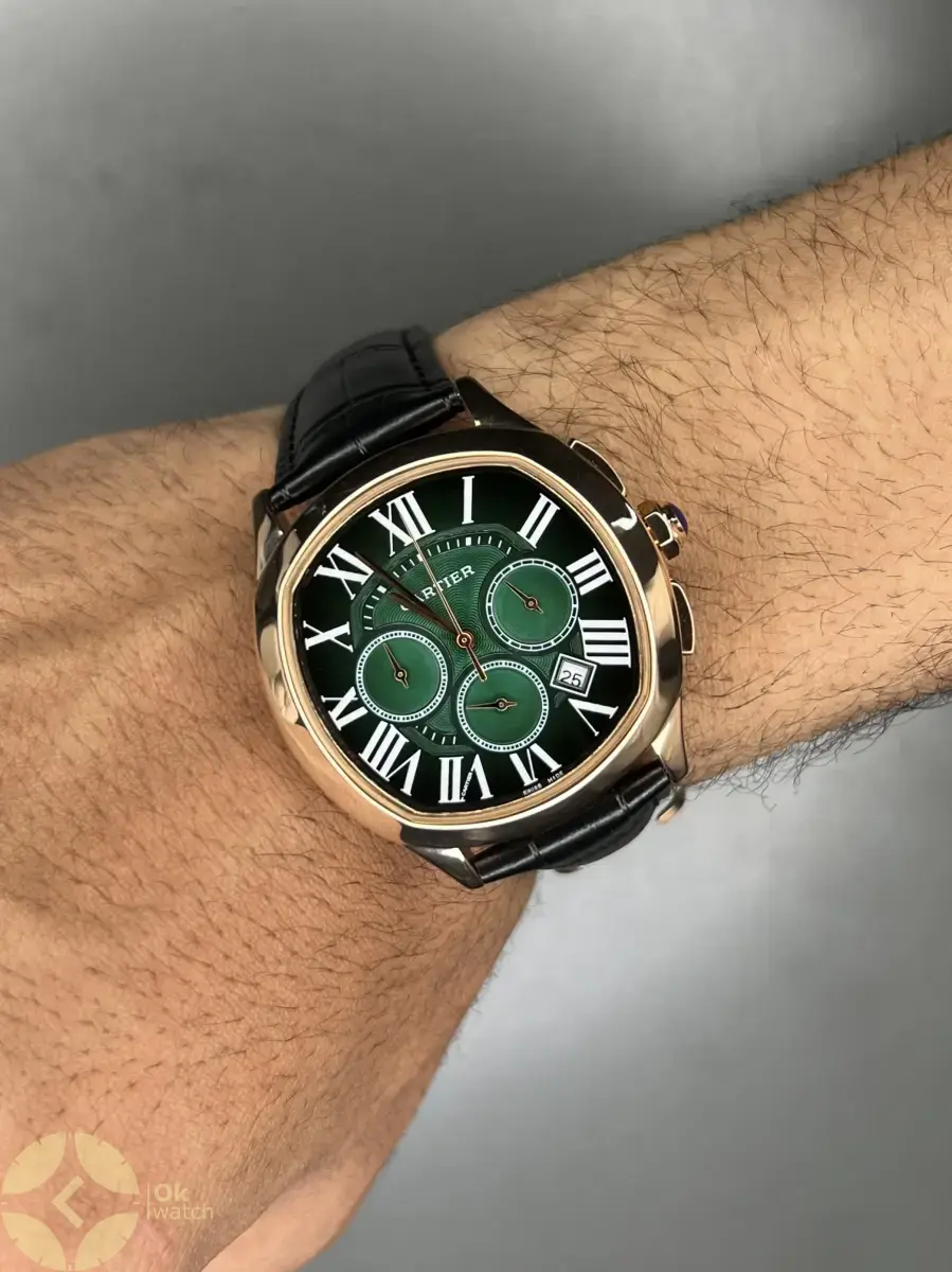 ساعت مچی کارتیه کورنوگراف بند چرمی صفحه سبز Cartier