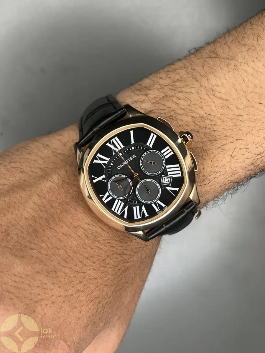 ساعت مچی کارتیه کورنوگراف قاب رزگلد صفحه مشکی Cartier