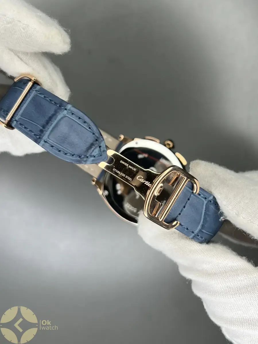 ساعت مچی کارتیه کورنوگراف قاب رزگلد صفحه آبی Cartier