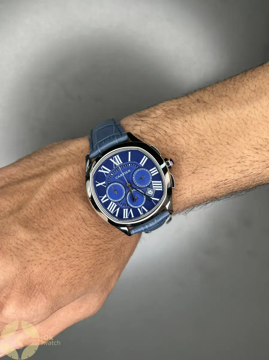 ساعت مچی کارتیه کورنوگراف قاب سیلور صفحه آبی Cartier