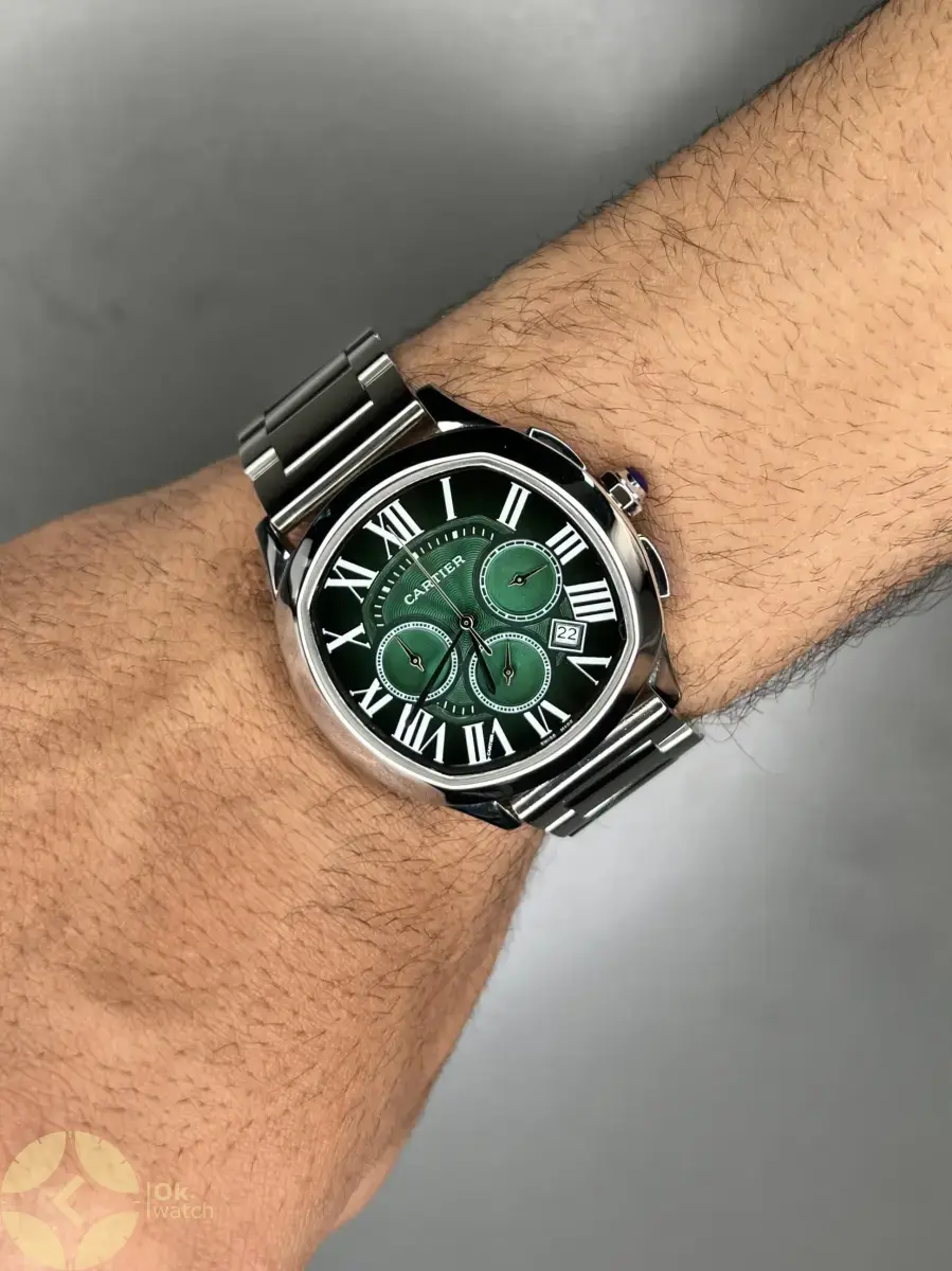 ساعت مچی کارتیه کورنوگراف بند سیلور صفحه سبز Cartier