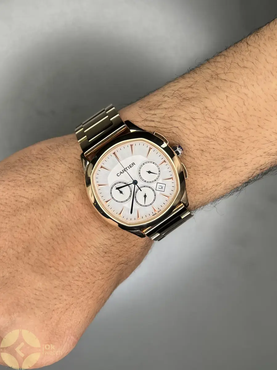 ساعت مچی کارتیه کورنوگراف بند رزگلد صفحه سفید Cartier