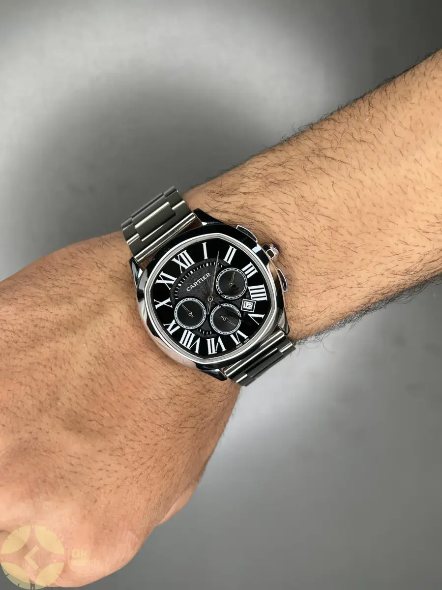 ساعت مچی کارتیه کورنوگراف بند سیلور صفحه مشکی Cartier