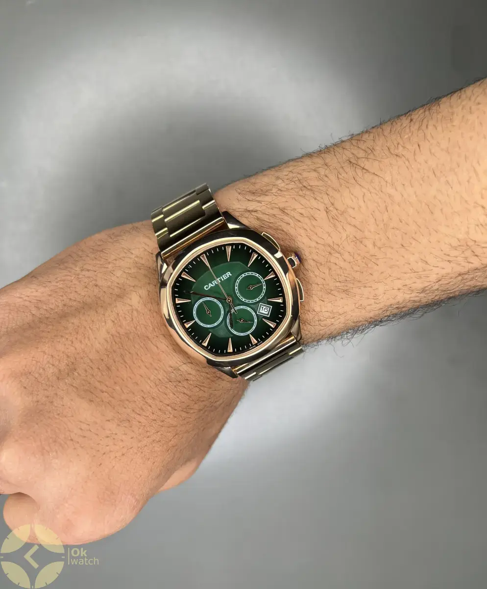 ساعت مچی کارتیه کورنوگراف بند رزگلد صفحه سبز Cartier