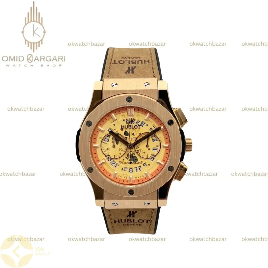 ساعت مچی هابلوت کلاسیک فیوژن کرونوگراف بند شتری صفحه اسکلتون Hublot Classic Fusion