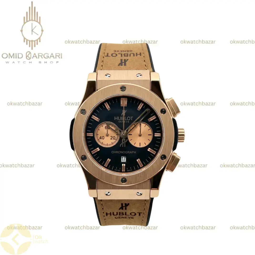 ساعت مچی هابلوت کلاسیک فیوژن کرونوگراف صفحه مشکی بند شتری مردانه Hublot Classic Fusion
