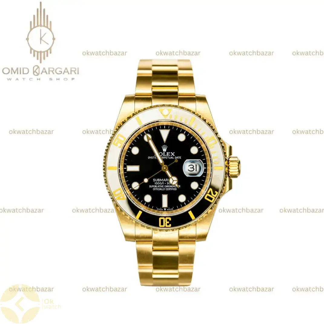 ساعت مچی رولکس سابمارینر سوئیسی طلایی صفحه مشکی Rolex Submariner