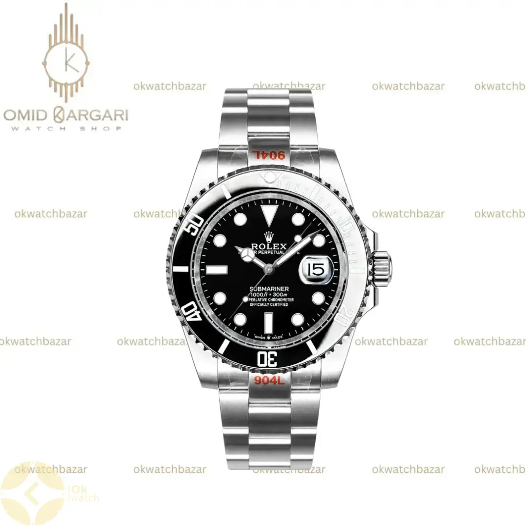 ساعت مچی رولکس سابمارینر سوئیسی سیلور صفحه مشکی Rolex Submariner