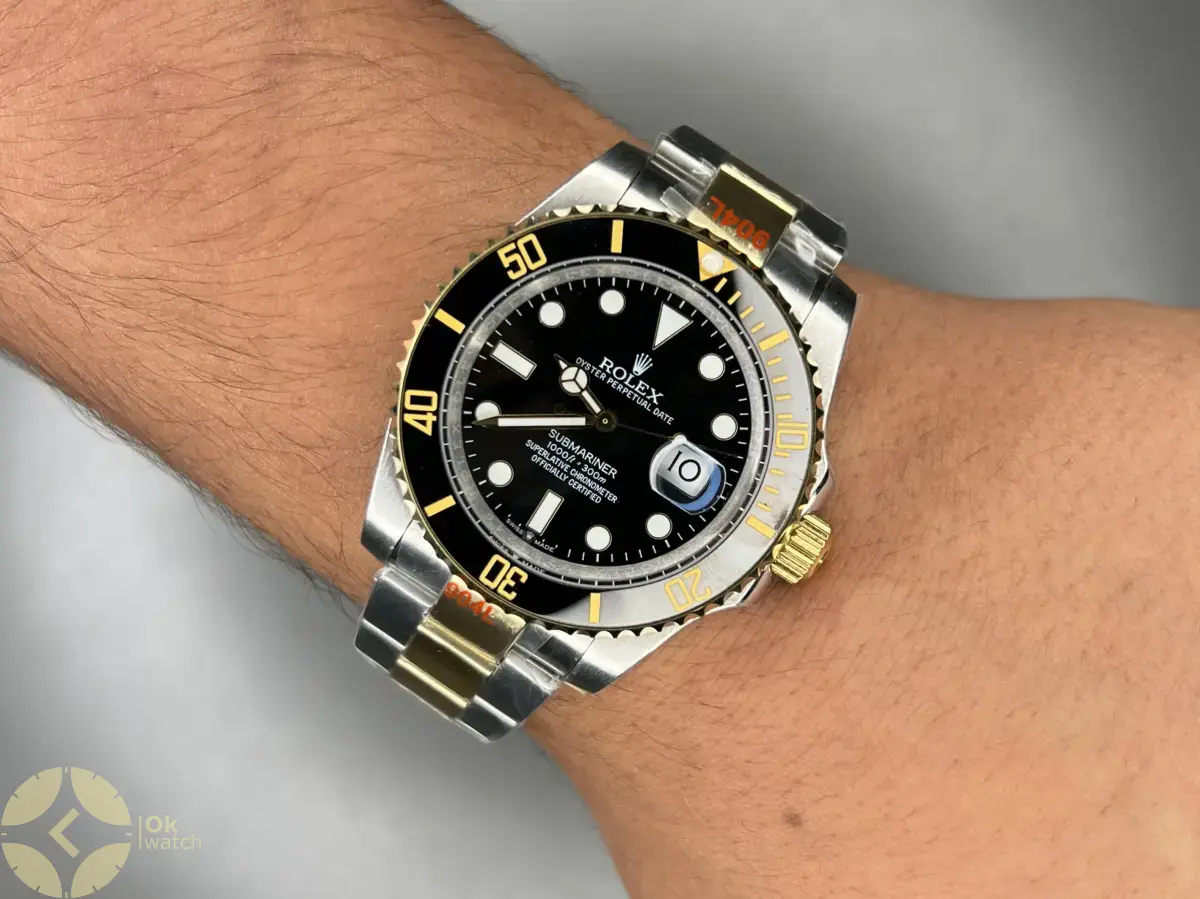 ساعت مچی رولکس سابمارینر سوئیسی سیلورطلایی صفحه مشکی Rolex Submariner