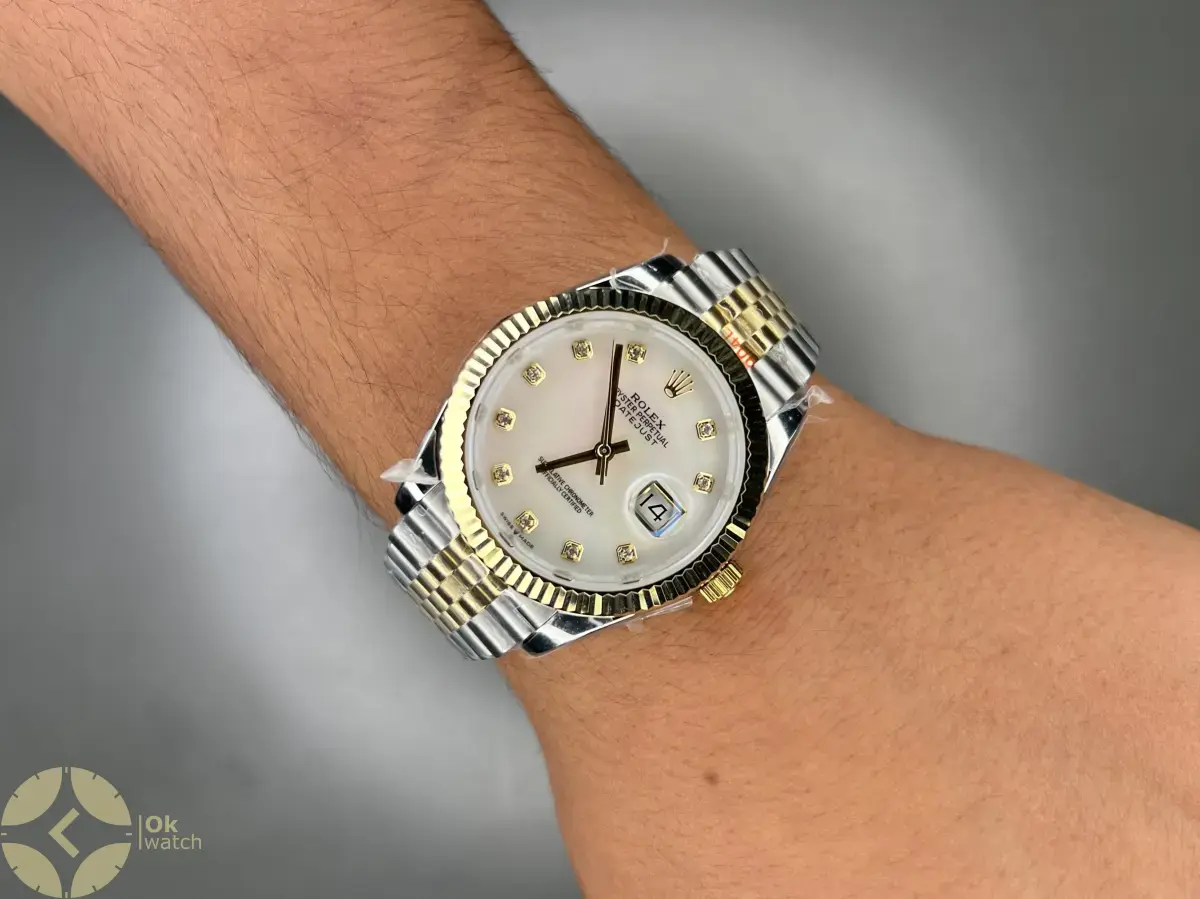 ساعت مچی رولکس دیت جاست سوئیسی سیلورطلایی ایندکس نگین دار Rolex Datejust