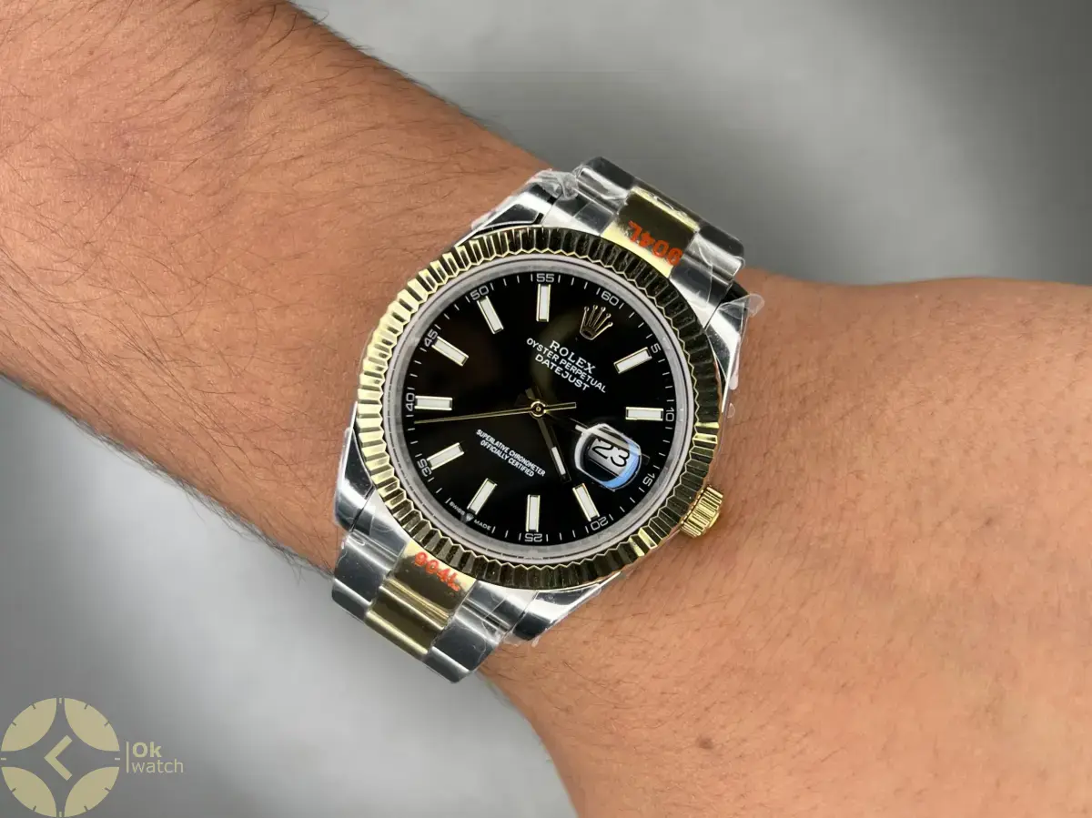 ساعت مچی رولکس دیت جاست اویستر سوئیسی سیلورطلایی صفحه مشکی Rolex Datejust