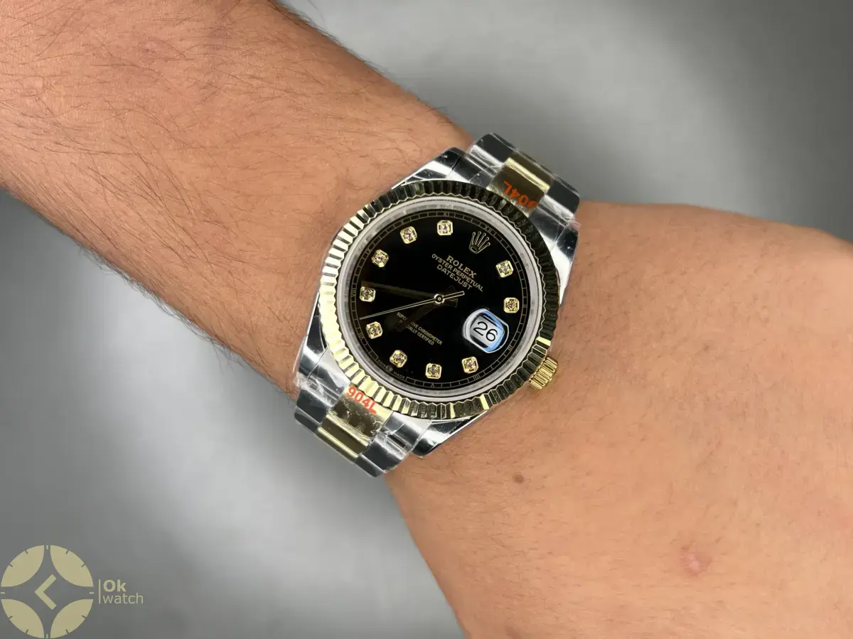 ساعت مچی رولکس دیت جاست سوئیسی بند اویستر صفحه مشکی ایندکس نگین Rolex Datejust