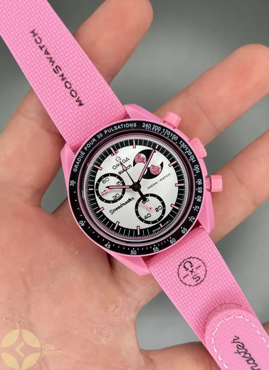 ساعت مچی امگا سواچ بند رابر ماموریت به ماه صورتی Omega x Swatch Mision to the Pink Moonphase Rubber