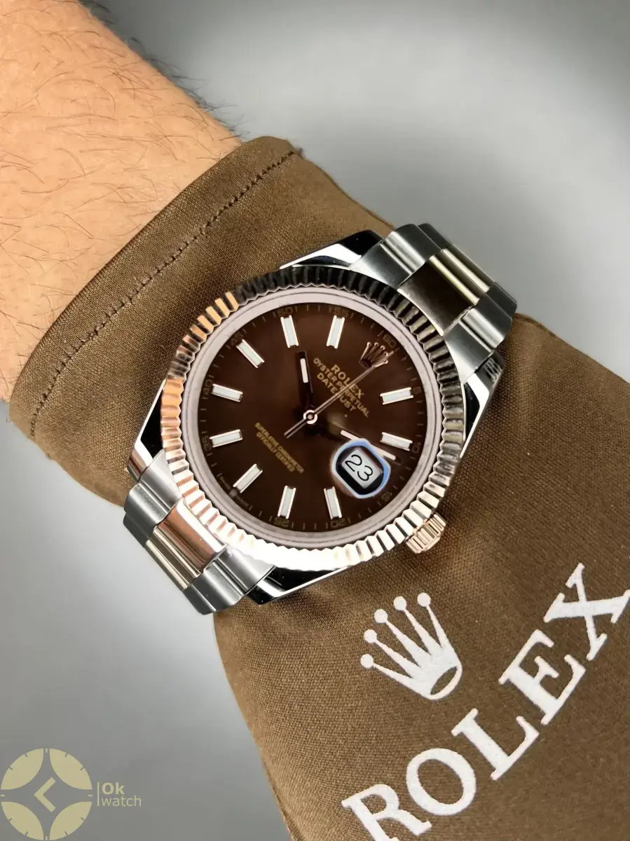 ساعت مچی رولکس دیت جاست سوئیسی بند اویستر سیلوررزگلد صفحه چاکلت Rolex Datejust