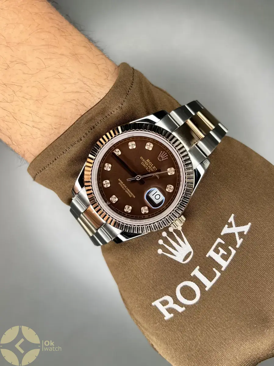 ساعت مچی رولکس دیت جاست سوئیسی بند اویستر صفحه چاکلت ایندکس نگین Rolex Datejust