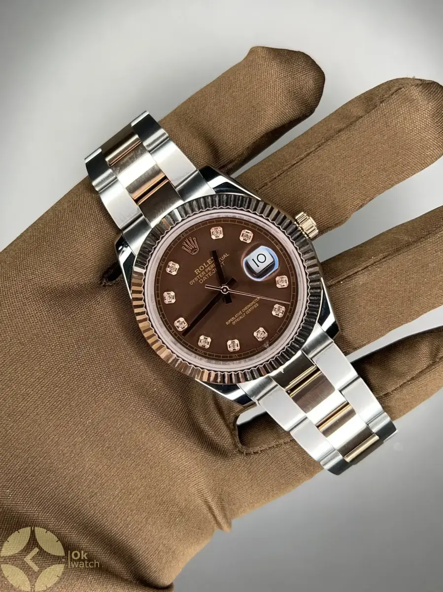 ساعت مچی رولکس دیت جاست سوئیسی بند اویستر صفحه چاکلت ایندکس نگین Rolex Datejust
