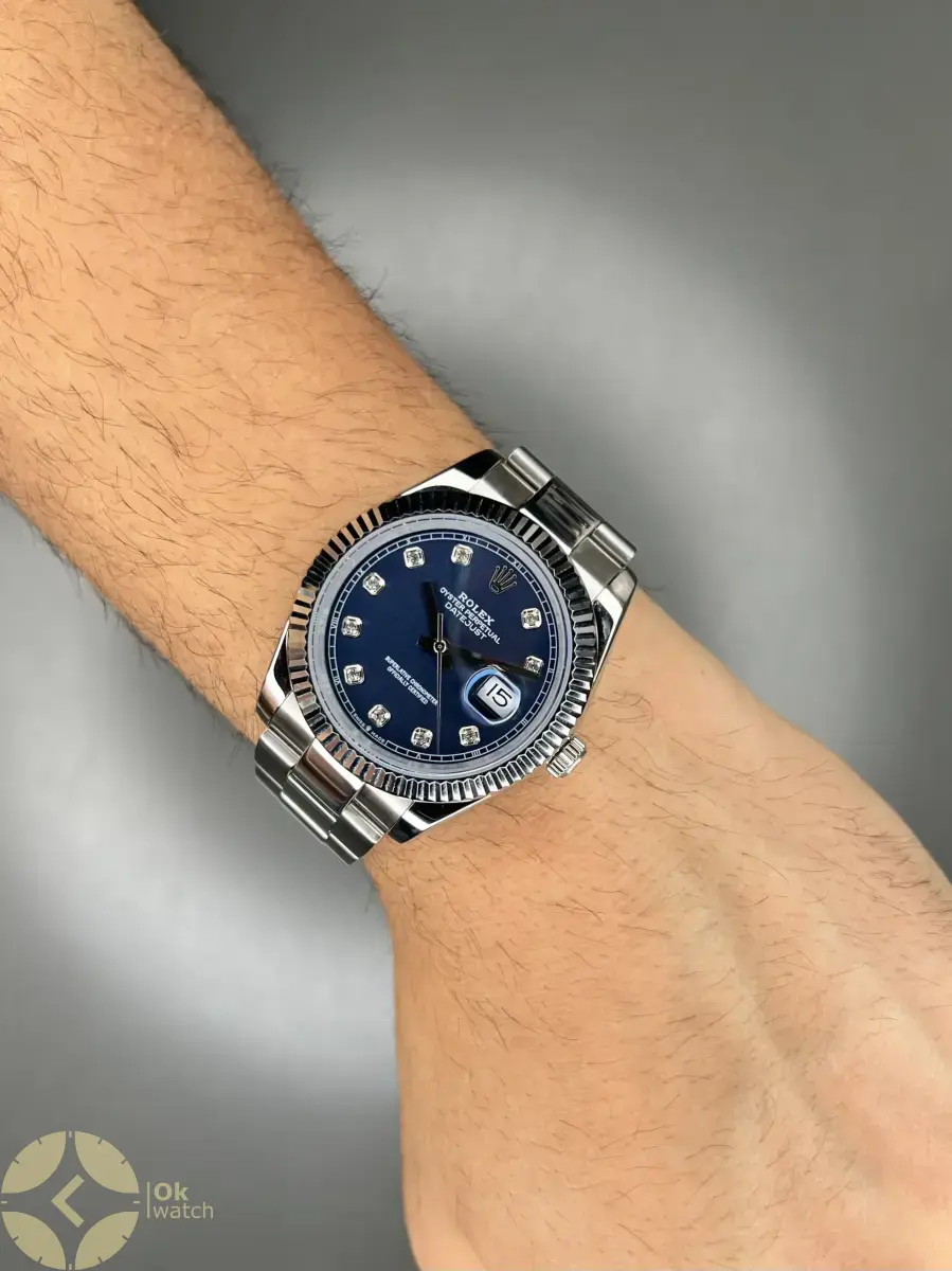 ساعت مچی رولکس سوئیسی سیلور ایندکس نگین صفحه سرمه ای Rolex Datejust