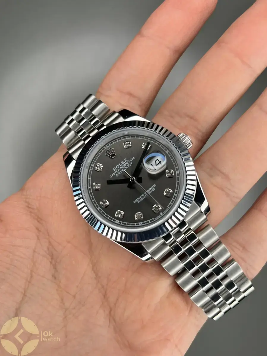 ساعت مچی رولکس سوئیسی سیلور ایندکس نگین صفحه خاکستری Rolex Datejust