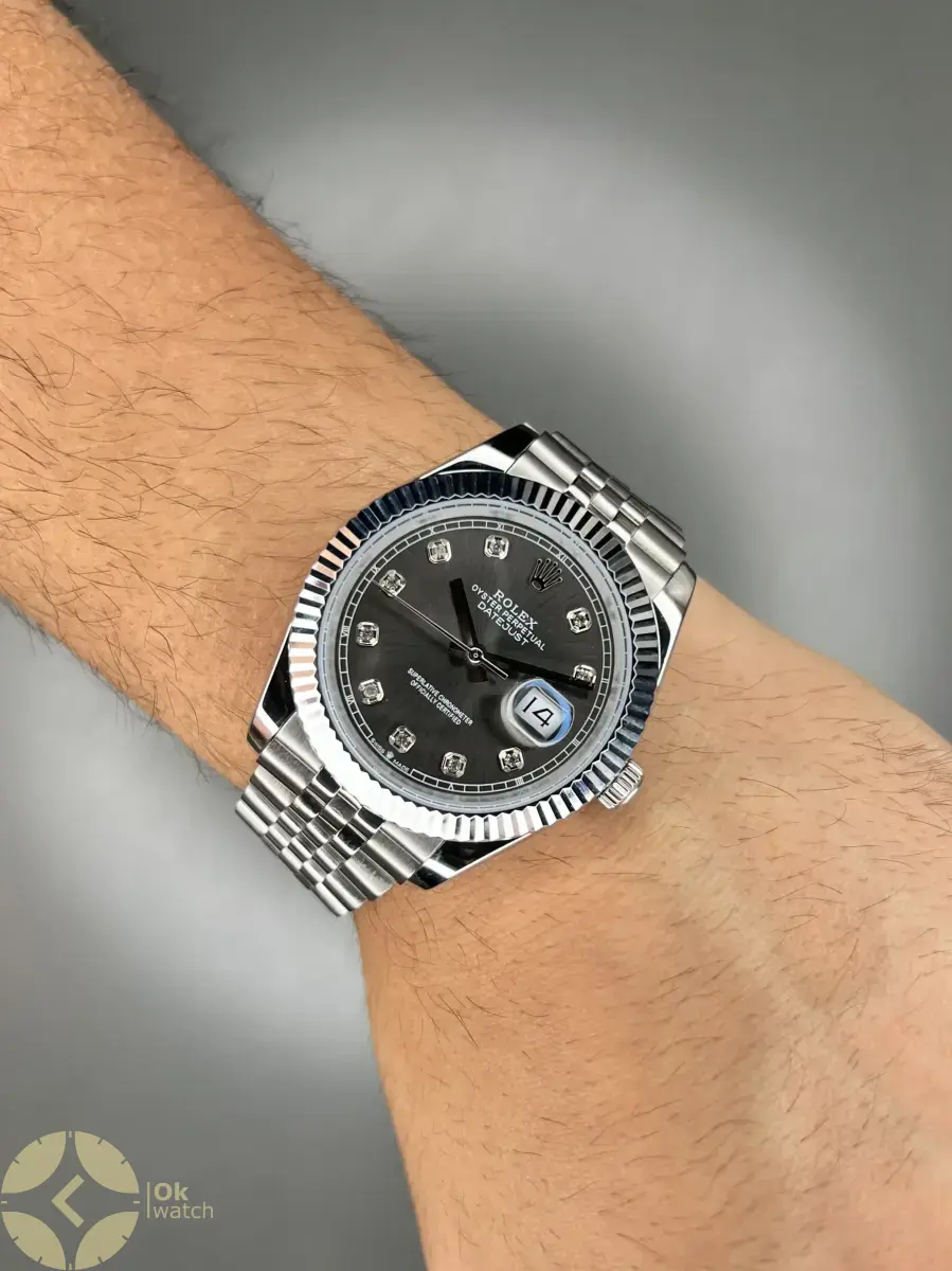 ساعت مچی رولکس سوئیسی سیلور ایندکس نگین صفحه خاکستری Rolex Datejust