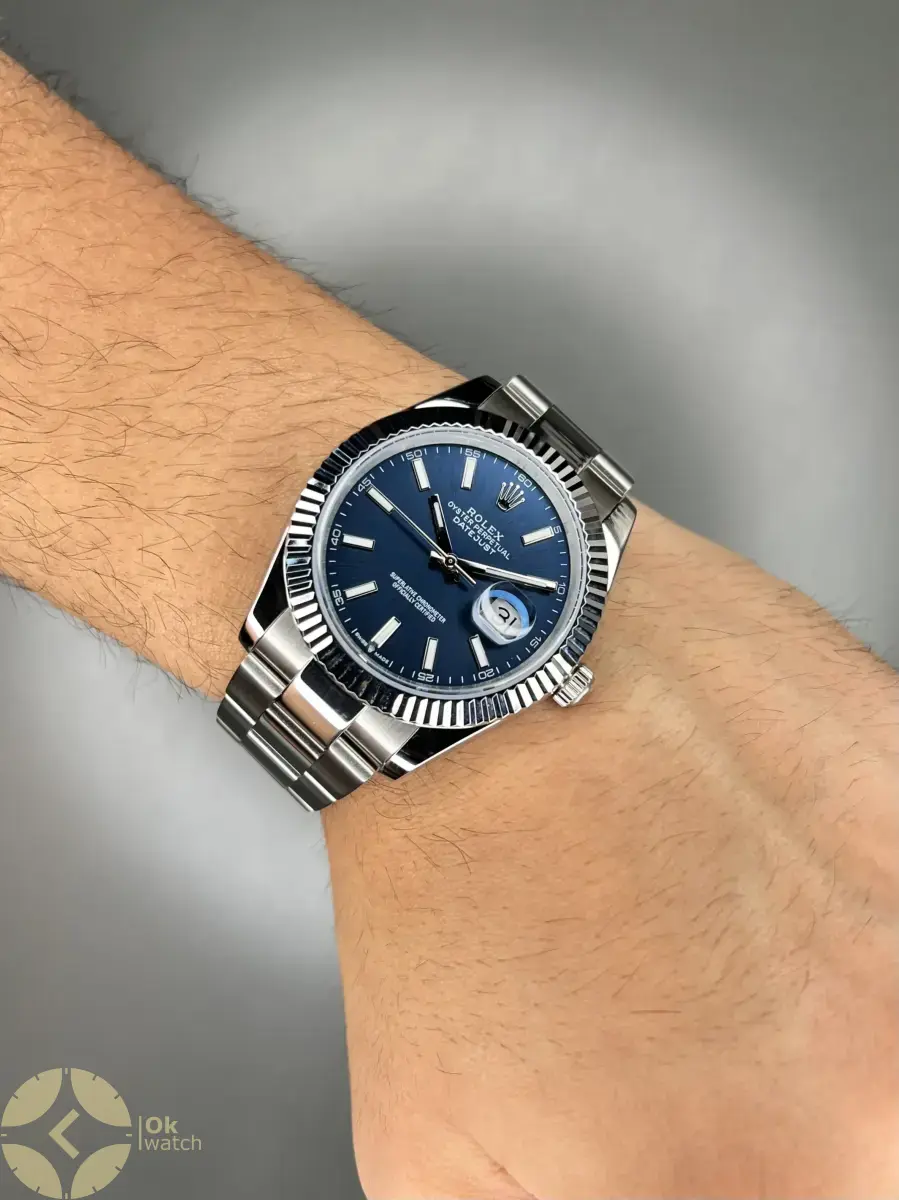 ساعت مچی رولکس سوئیسی بند اویستر سیلور صفحه سرمه ای Rolex Datejust