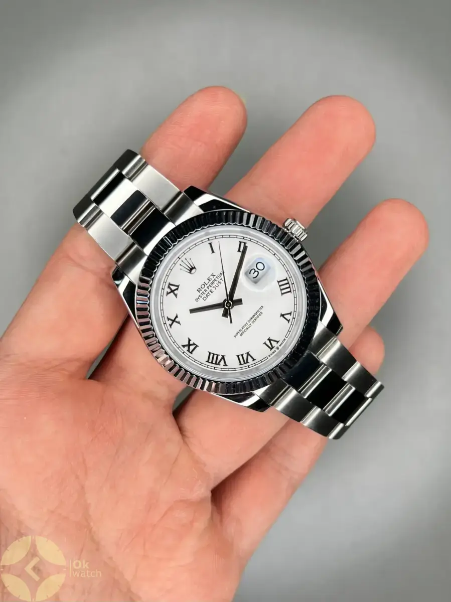 ساعت مچی رولکس سوئیسی بند سیلور صفحه سفید ایندکس یونانی Rolex Datejust