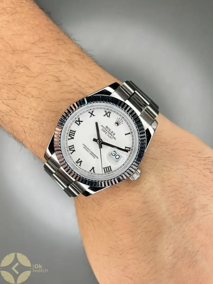 ساعت مچی رولکس سوئیسی بند سیلور صفحه سفید ایندکس یونانی Rolex Datejust