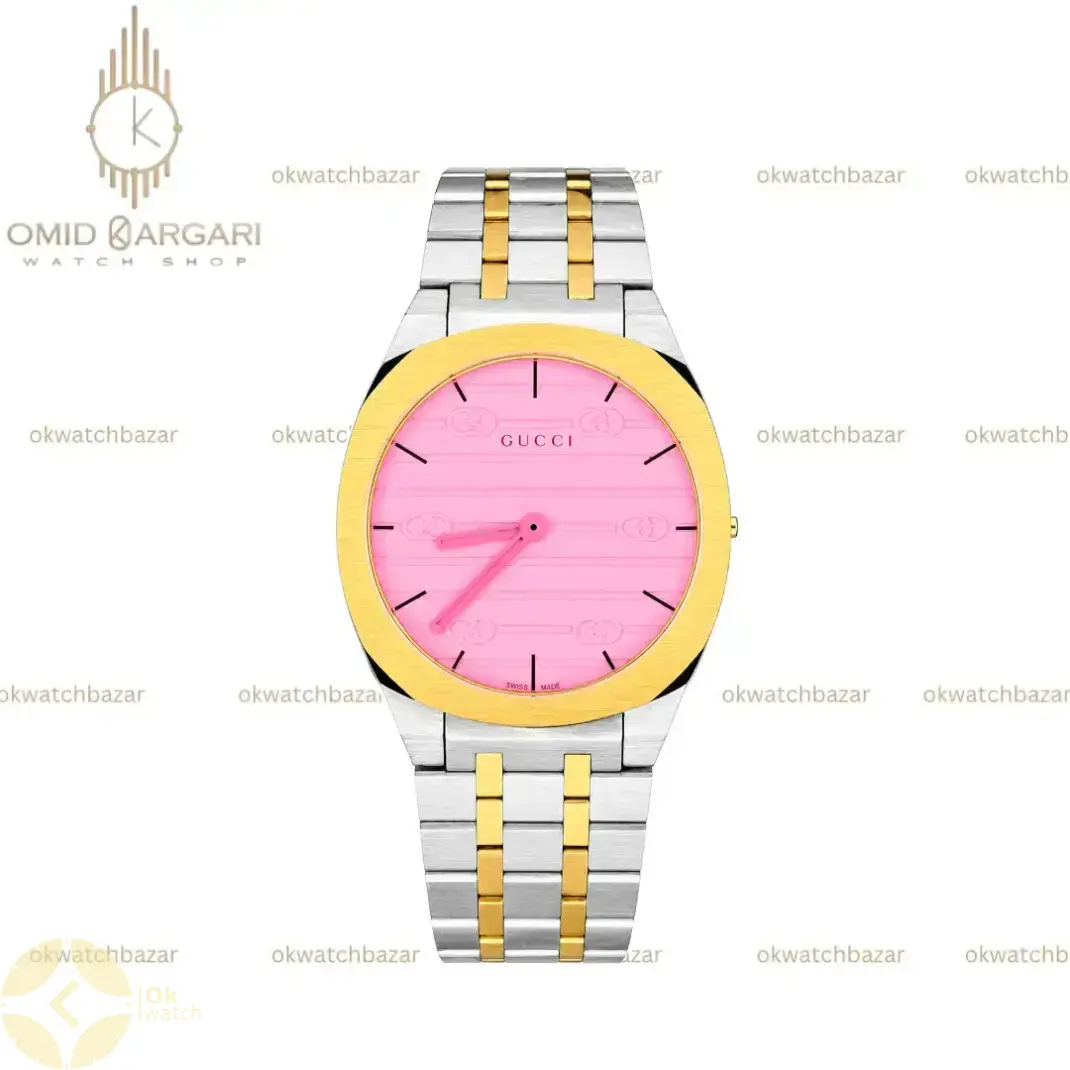 ساعت مچی گوچی سیلورطلایی صفحه صورتی Gucci