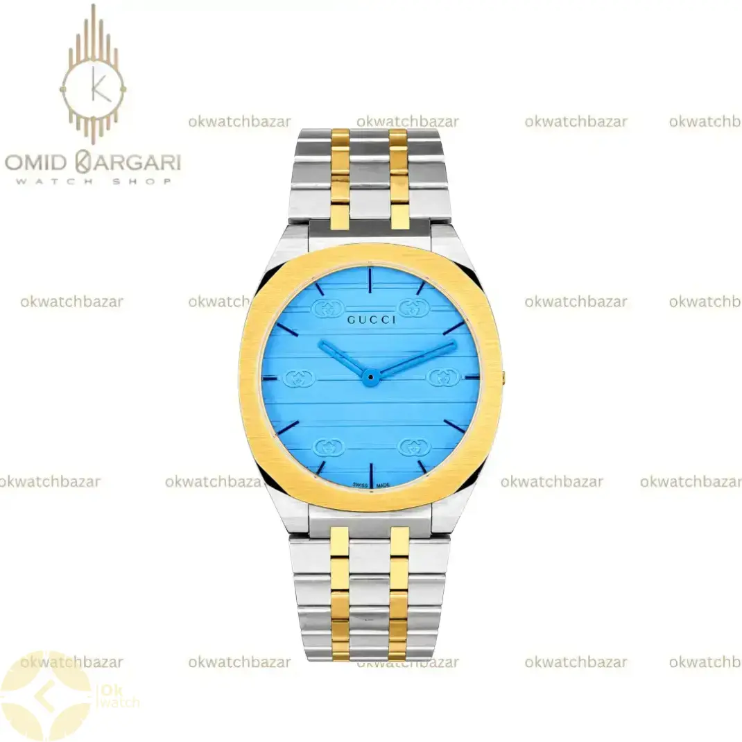 ساعت مچی گوچی سیلورطلایی صفحه آبی رویال Gucci
