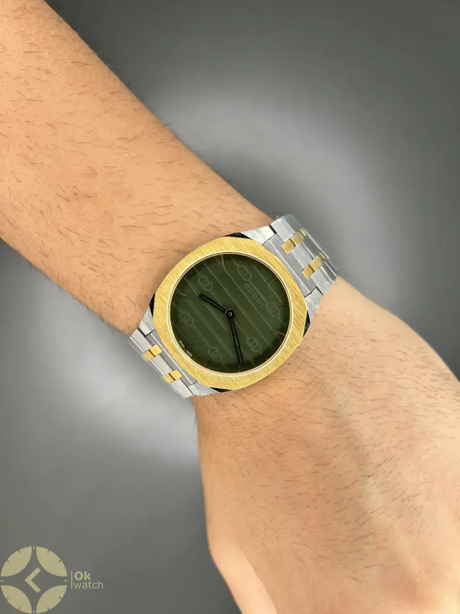ساعت مچی گوچی سیلورطلایی صفحه سبز Gucci