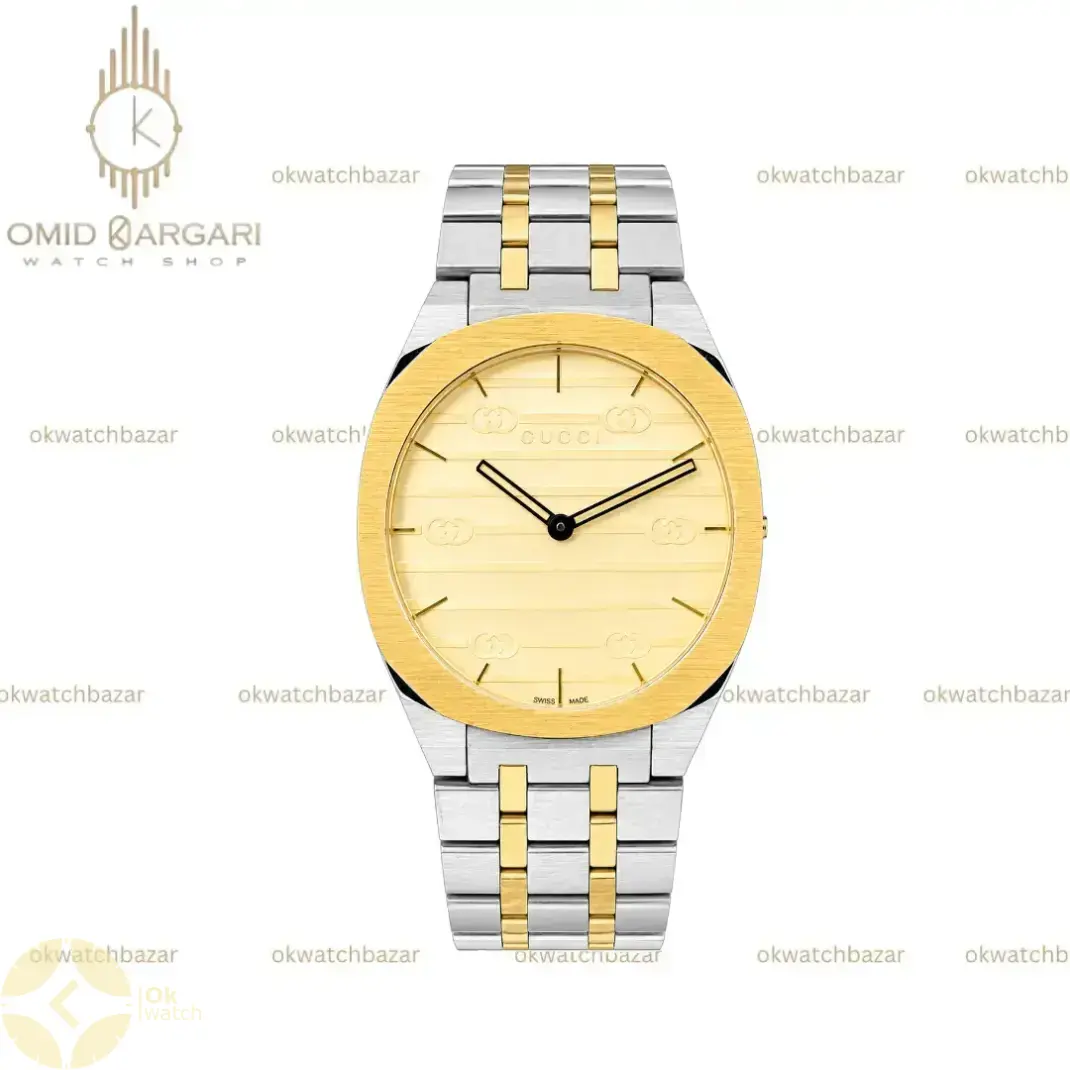 ساعت مچی گوچی سیلورطلایی صفحه طلایی Gucci