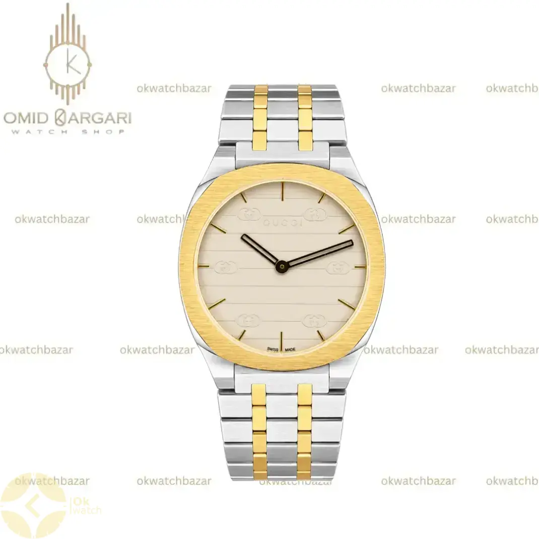 ساعت مچی گوچی سیلورطلایی صفحه طوسی Gucci