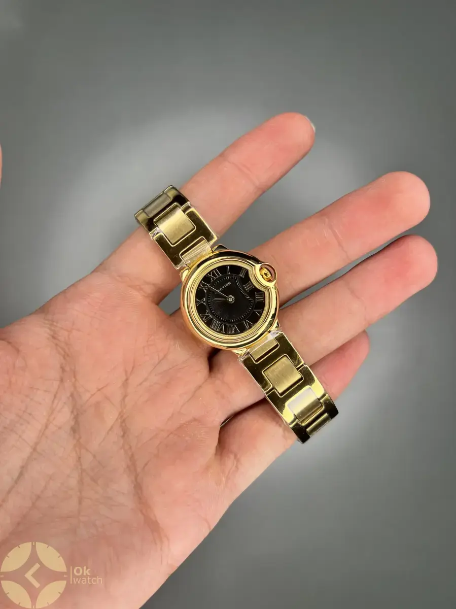 ساعت مچی کارتیه بلن بولو بند طلایی صفحه مشکی Cartier Ballon Bleu