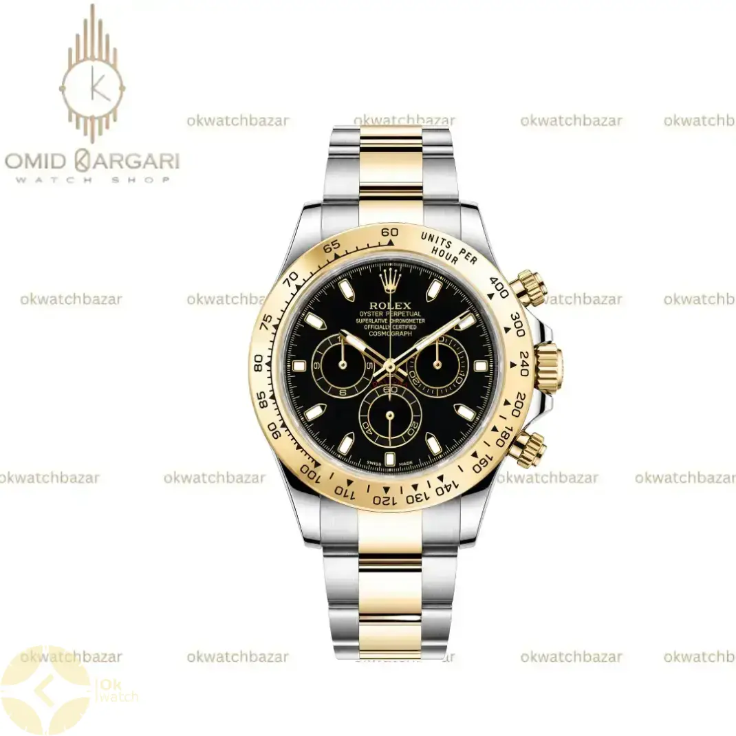 ساعت مچی رولکس دیتونا سیلورطلایی صفحه مشکی Rolex Daytona
