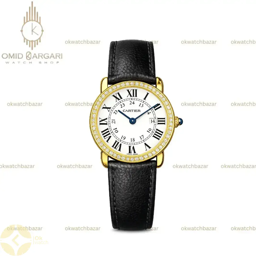 ساعت مچی کارتیه صفحه سفید قاب طلایی Cartier